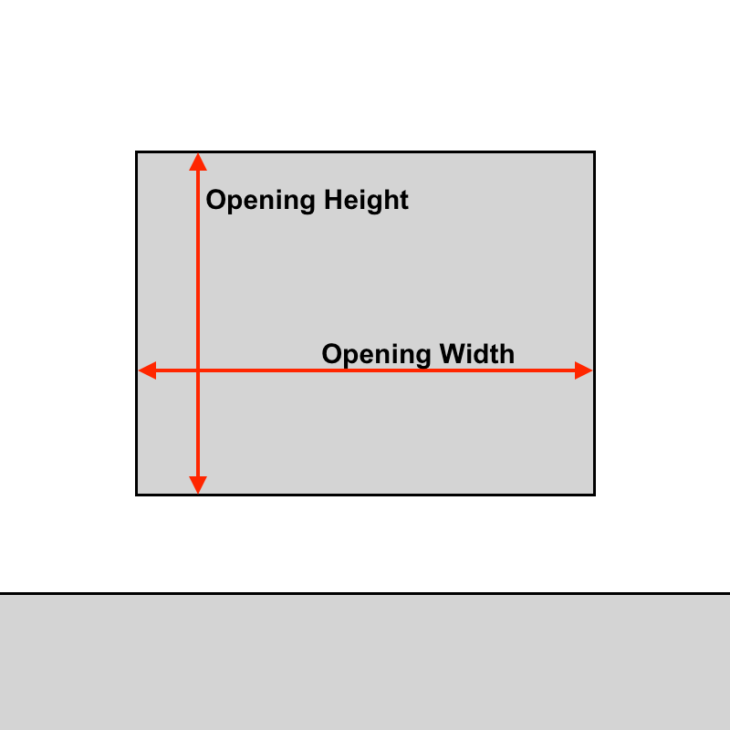 Diagram showing how to measure fireplace opening width and height