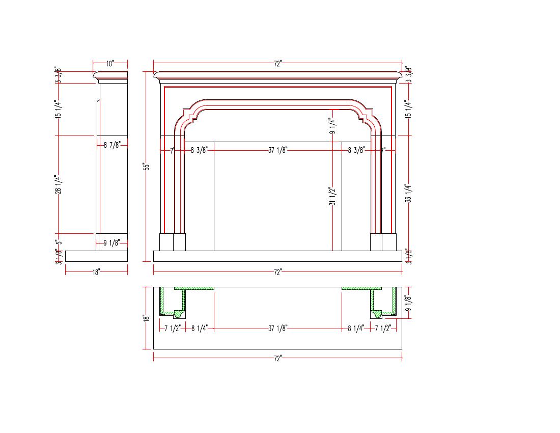 Monterey — 72" Clearance 72" width dimensional drawing with measurement arrows