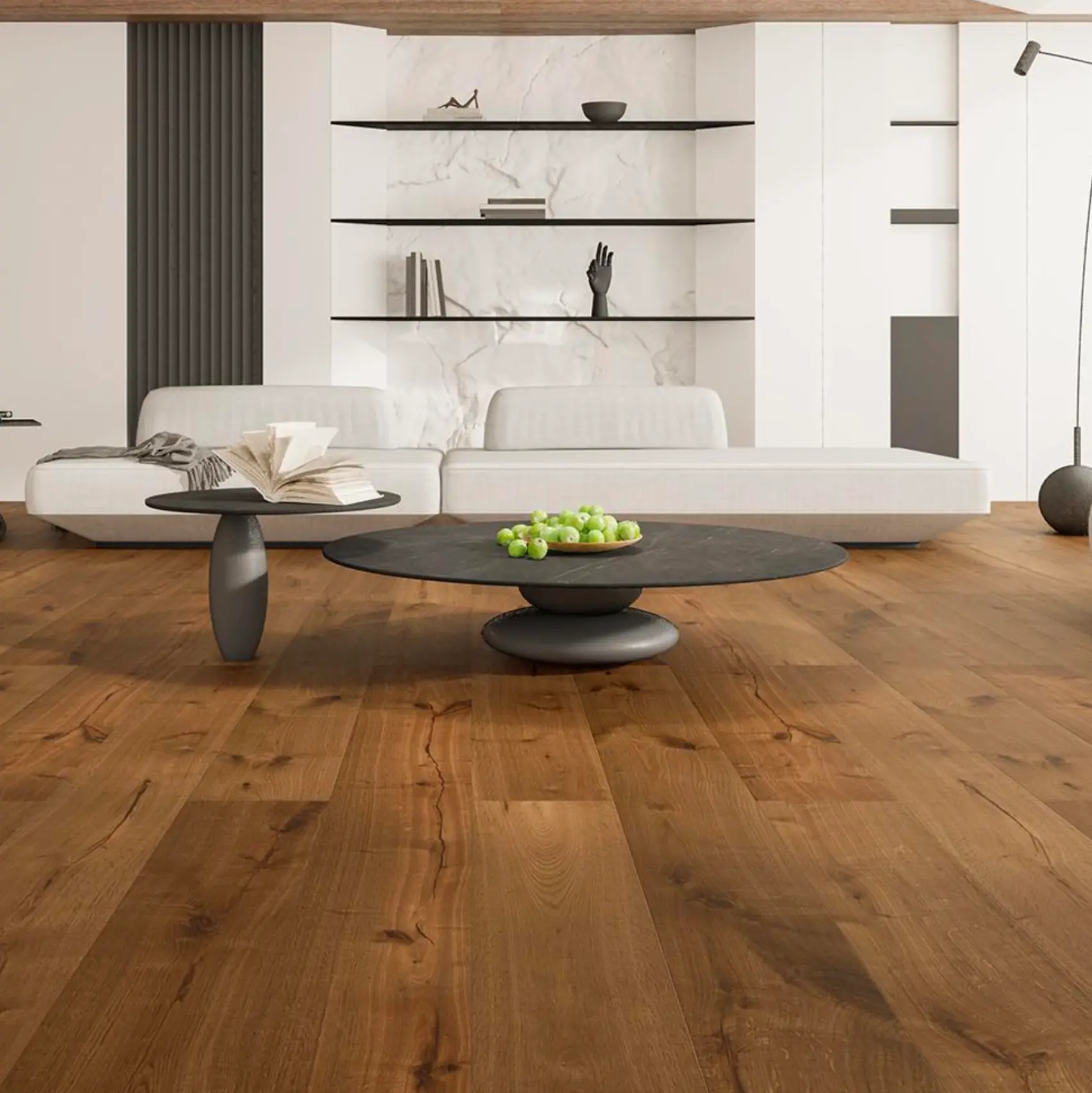Interior laid with Pine Nut engineered white oak flooring